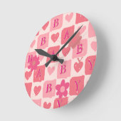 Pink karierte Babyuhr Runde Wanduhr (Winkel)