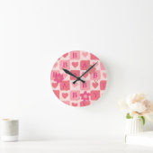 Pink karierte Babyuhr Runde Wanduhr (Zuhause)