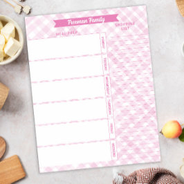 Pink Karierte Familienmehlplaner und Einkaufsliste Notizblock