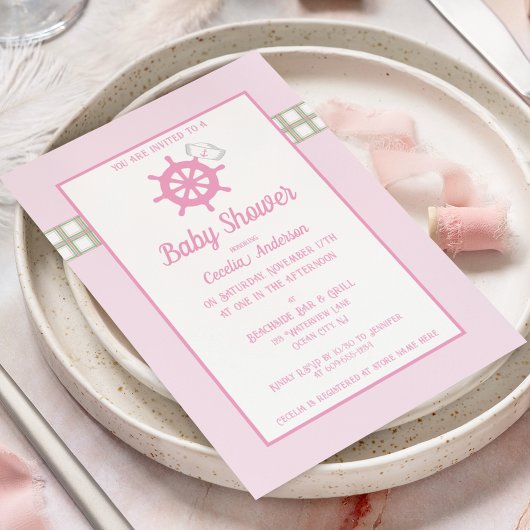 Pink Karierte Kindermädchendusche Einladung