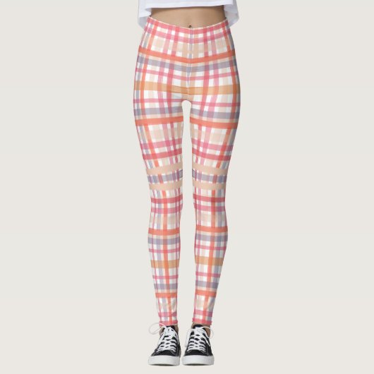 Pink Karierte Leggings - Stilvolles Damentrainings (Vorderseite)