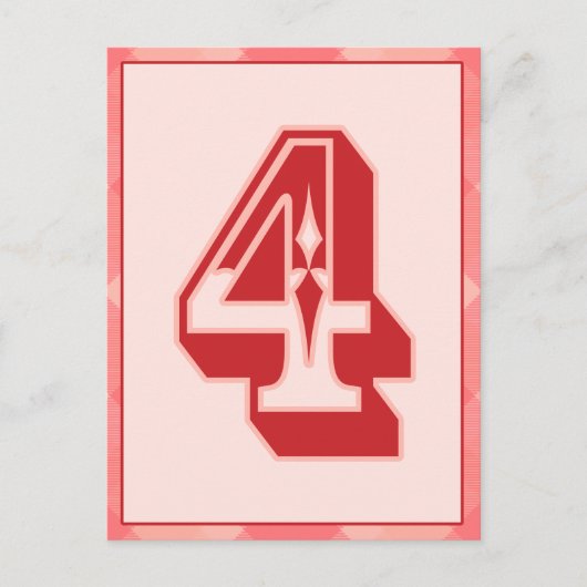 Pink Karierte Nummer "4" Typografie-Bannerkarte Postkarte (Vorderseite)