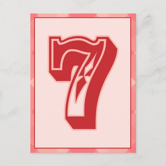 Pink Karierte Nummer "7" Typografie-Bannerkarte Postkarte (Vorderseite)