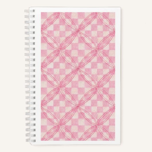 PINK KARO QUILT 5.5x8.5 SpiralNotebook / Weißes No Notizblock (Vorderseite)