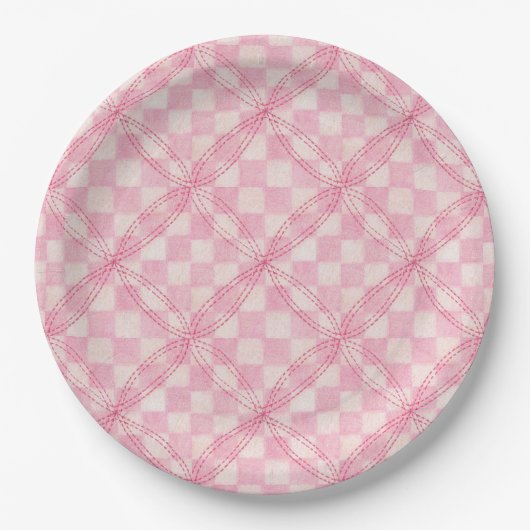 PINK KARO QUILT 9" Rundpapier Teller (Vorderseite)