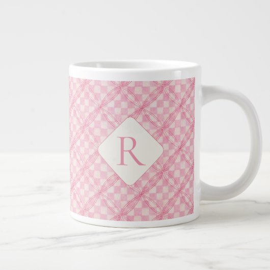 PINK KARO QUILT Big White Tasse + Initial (Rechts)