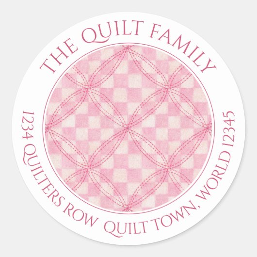 PINK KARO QUILT Große Round-Address-Siegel Runder Aufkleber (Vorderseite)