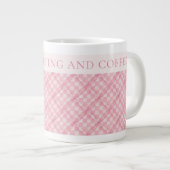 PINK KARO QUILT Große weiße Tasse + Text / Blüte (Vorderseite Rechts)