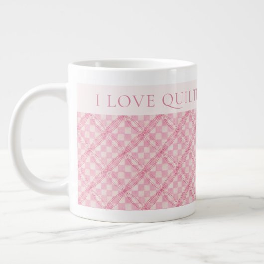 PINK KARO QUILT Große weiße Tasse + Text / Blüte (Links)