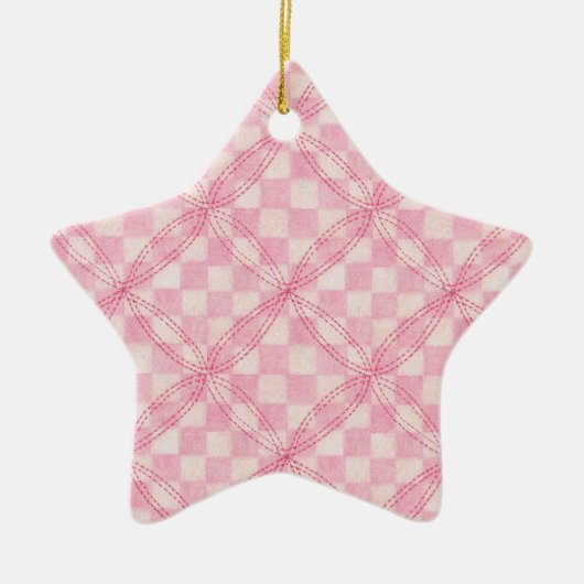 PINK KARO QUILT Keramik Startort Ornament (Vorne)