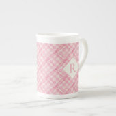 PINK KARO QUILT Knochen China Tasse + Anfangs (Vorderseite Rechts)