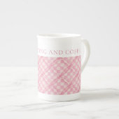 PINK KARO QUILT Knochen China Tasse + Text (Vorderseite Rechts)