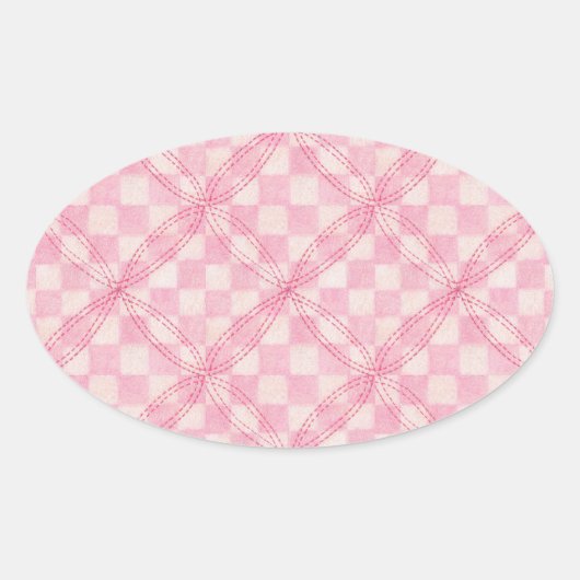 PINK KARO QUILT Oval Stickers (Vorderseite)