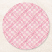 PINK KARO QUILT Round Paper Untersetzer (Vorderseite)