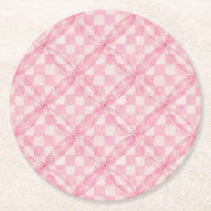 PINK KARO QUILT Round Paper Untersetzer