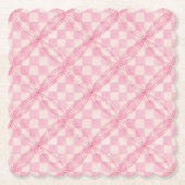 PINK KARO QUILT Scalloped Square Paper Untersetzer (Vorderseite)