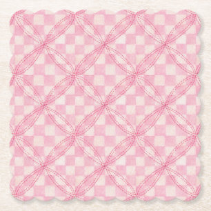 PINK KARO QUILT Scalloped Square Paper Untersetzer