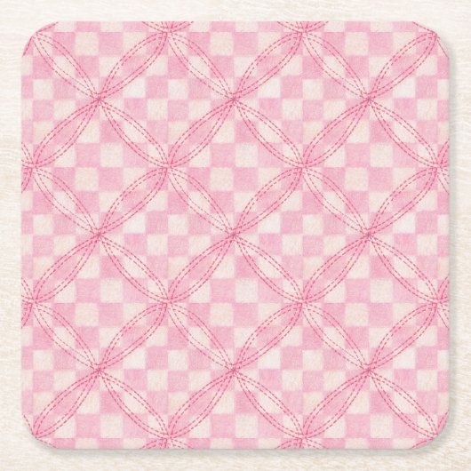 PINK KARO QUILT Square Paper Untersetzer (Vorderseite)