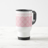 PINK KARO QUILT Travel Mug + Text / Blush Reisebecher (VorderseiteRechts)