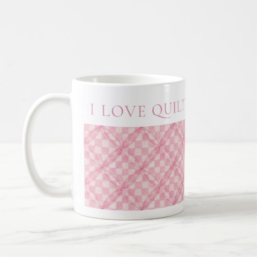 PINK KARO QUILT Weiße Tasse + Text (Links)