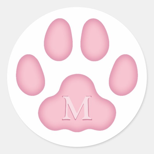 Pink Katzenpaw Print Personalisiert Pen Monogramm Runder Aufkleber (Vorderseite)
