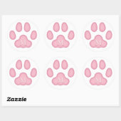 Pink Katzenpaw Print Personalisiert Pen Monogramm Runder Aufkleber (Blatt)