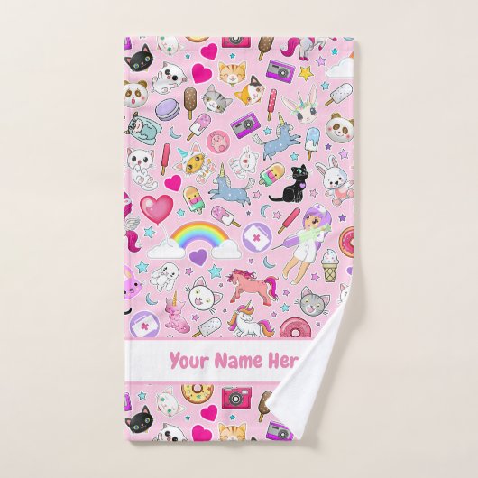 Pink Kawaii Badetuch Set (Handtuch)