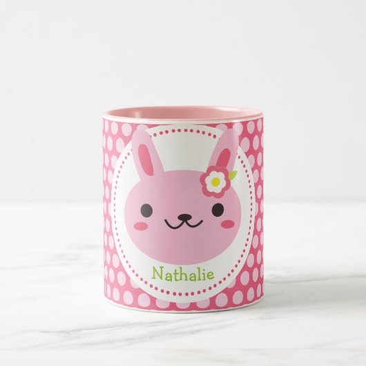Pink Kawaii Bunny Zweifarbige Tasse (Mittel)