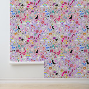 Pink Kawaii Cartoon Decora Kinderzimmer Tapete