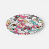 Pink Kawaii Cats Pool Party Geburtstag Pappteller (Schrägansicht)