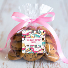 Pink Kawaii Cats Pool Party Geburtstag Quadratischer Aufkleber