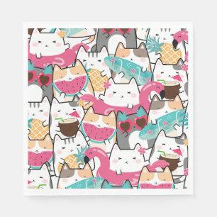 Pink Kawaii Cats Pool Party Geburtstag Serviette