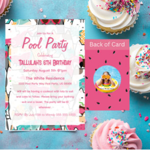 Pink Kawaii Cats Pool Party Geburtstagseinladungen Einladung