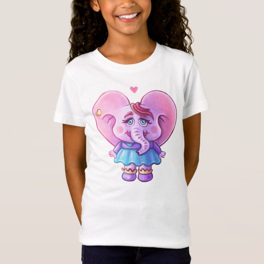 Pink Kawaii Elefant in Liebe T-Shirt (Vorderseite)