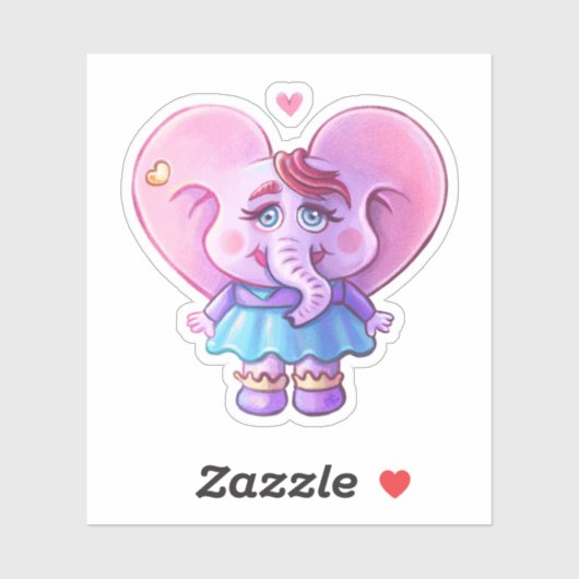 Pink Kawaii Elephant girl in Liebe Aufkleber (Blatt)