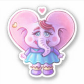Pink Kawaii Elephant girl in Liebe Aufkleber (Vorderseite)