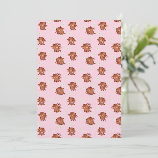 Pink Kawaii Highland Cows Seamless Pattern Einladung (Stehend Vorderseite)