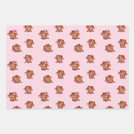 Pink Kawaii Highland Cows Seamless Pattern Geschenkpapier Set (Vorderseite 2)