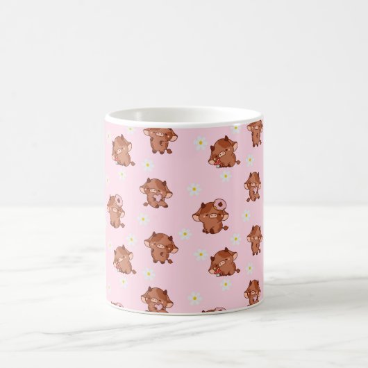 Pink Kawaii Highland Cows Seamless Pattern Kaffeetasse (Mittel)