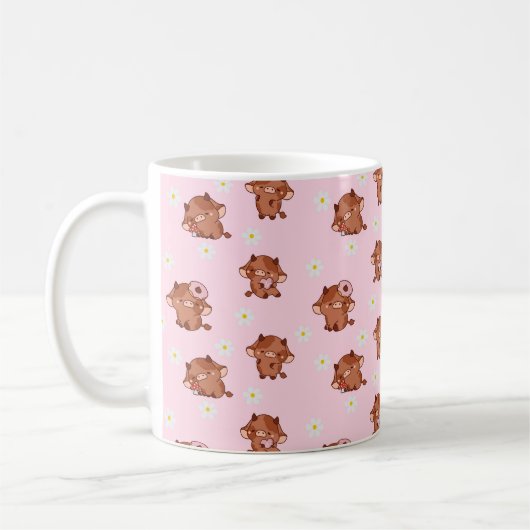 Pink Kawaii Highland Cows Seamless Pattern Kaffeetasse (Links)
