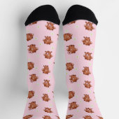 Pink Kawaii Highland Cows Seamless Pattern Socken (Oben)