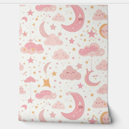 Pink Kawaii Night Sky Pattern Baby Kinderzimmer Tapete