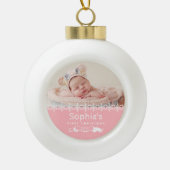 Pink Keepake Foto Babys Erste Weihnachten Keramik Kugel-Ornament (Vorderseite)