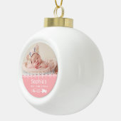 Pink Keepake Foto Babys Erste Weihnachten Keramik Kugel-Ornament (Rechts)