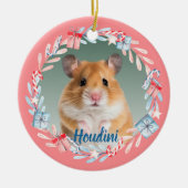 Pink Keepake Foto Holiday Wreath Keramik Ornament (Vorne)