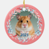 Pink Keepake Foto Holiday Wreath Keramik Ornament (Hinten)