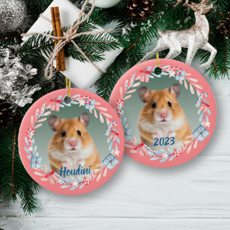 Pink Keepake Foto Holiday Wreath Keramik Ornament