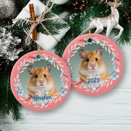 Pink Keepake Foto Holiday Wreath Keramik Ornament