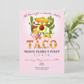 Pink keine Zeit für Siesta Erster Fiesta 1. Geburt Einladung (Stehend Vorderseite)
