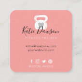 Pink Kettlebell & Herz Fitness & Personal Trainer Quadratische Visitenkarte (Rückseite)
